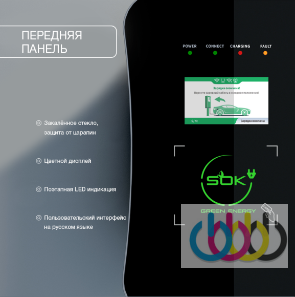 Зарядная станция S'OK Green Energy M3W Series Wallbox EV Charger SM3W10732542-5, 1-phase, 7kw (32a/ 220v), OCPP 1.6J, уровень защиты IP54, кабель 5м