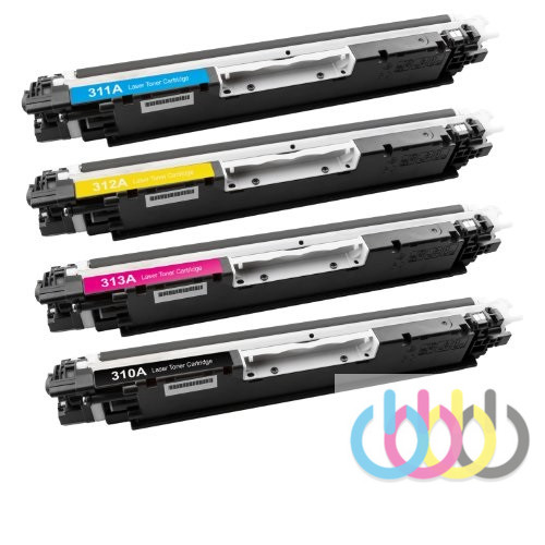 Комплект совместимых картриджей HP 126A, HP 130A (CE310A/ CF350A, CE311A/ CF351A, CE312A/ CF352A, CE313A/ CF353A) для принтеров HP Color LaserJet Pro M175, HP TopShot M275, HP M176, M177, CP1020, CP1025, Canon i-SENSYS LBP-7010, Canon i-SENSYS LBP-7018 Комплект совместимых картриджей HP 126A, HP 130A (CE310A/ CF350A, CE311A/ CF351A, CE312A/ CF352A, CE313A/ CF353A) для принтеров HP Color LaserJet Pro M175, HP TopShot M275, HP M176, M177, CP1020, CP1025, Canon i-SENSYS LBP-7010, Canon i-SENSYS LBP-7018
