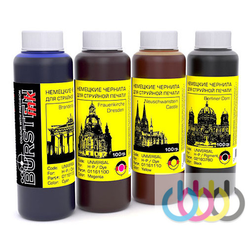 Комплект чернил BURSTEN для принтеров HP Deskjet GT 5810, HP DeskJet GT 5820, HP Ink Tank 115, 110, 310, 315, 319, 410, 415, 419, 457, 1515, 1516, 1518, 2000, 2050, 2510, 2515, 2516, 2540, 2545, 2546, 100г х 4