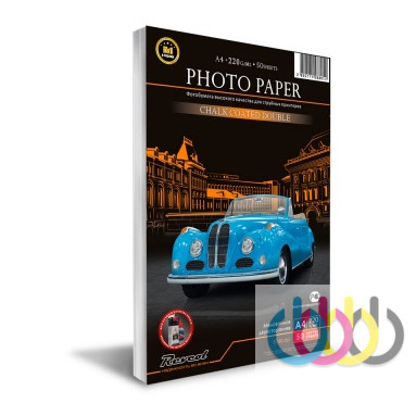 Фотобумага, мелованная, глянцевая, двухсторонняя, A4, 220г/м2, 50 л., Revcol