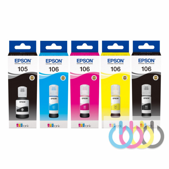 Комплект оригинальных чернил Epson 105, Epson 106, Epson L7160, Epson L7180 Комплект оригинальных чернил Epson 105, Epson 106, Epson L7160, Epson L7180
