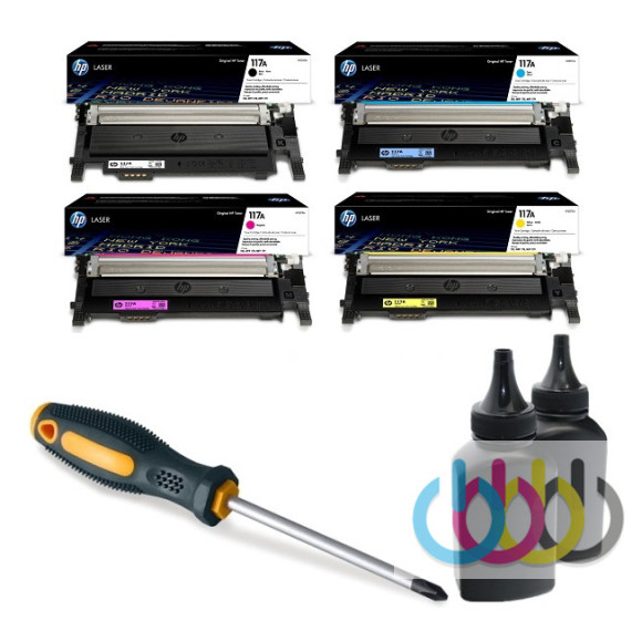Заправка картриджа HP W2070a, W2071a, W2072a, W2073a, 117A, БЕЗ ЗАМЕНЫ ЧИПА